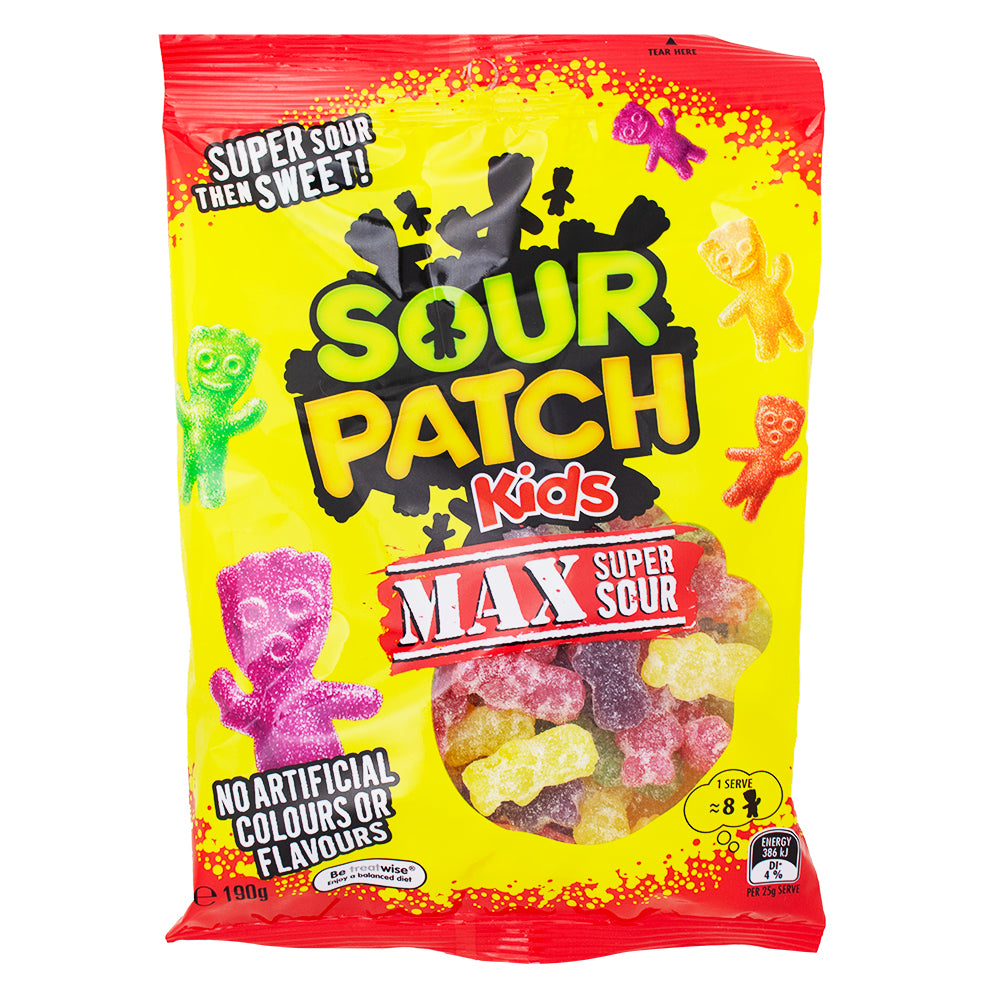 Sour Patch Kids Max Sour (Aus) - 190g - Sour Patch Kids Max Sour Australia - Australian Extreme Sour Candy - Intense Flavours Candy - Aussie Candy Adventure - International Sour Candy Sensation - Bold and Zesty Candy - Extreme Sour Candy Delights - Australian Candy Creations - Tangy Candy Tsunami - Australian Candy - Exotic Candy - International Candy