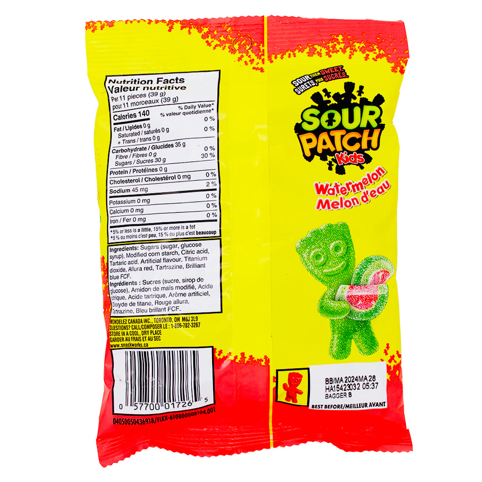 Maynards Sour Patch Kids Watermelon - 154g Nutrition Facts Ingredients