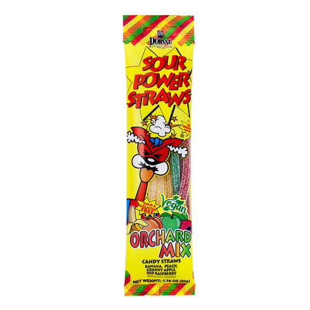 Sour Power Straws Orchard Mix - 1.75oz - Sour Candy - Sour Power Straws - Sour Power Straws Orchard Mix - Vegan Candy - Vegan Sour Candy - Vegan Gummies 