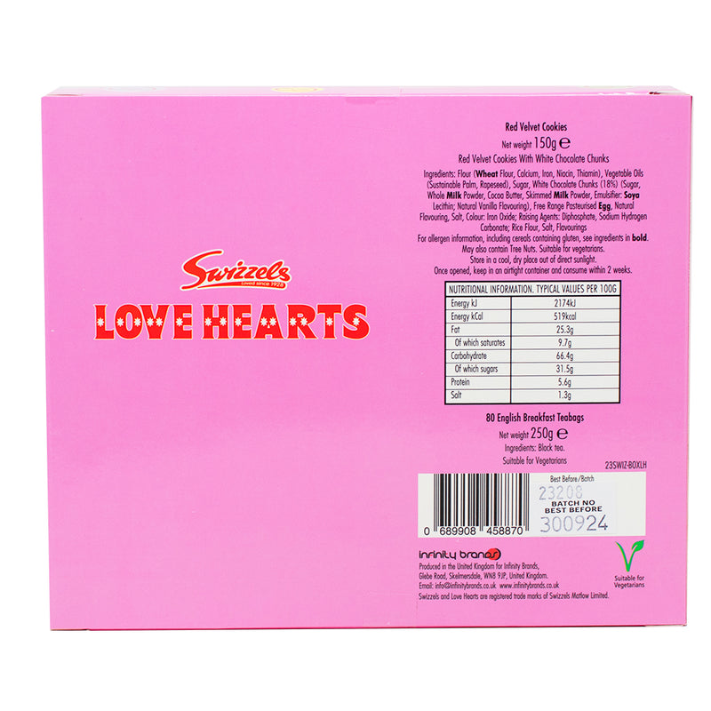 Swizzels Love Hearts Red Velvet Cookies Tea Set - 400g Nutrition Facts Ingredients - British candy - Swizzels Love Hearts Red Velvet Cookies Tea Set - Love Hearts cookies - Red Velvet Cookies - Tea time treats - Swizzels Love Hearts