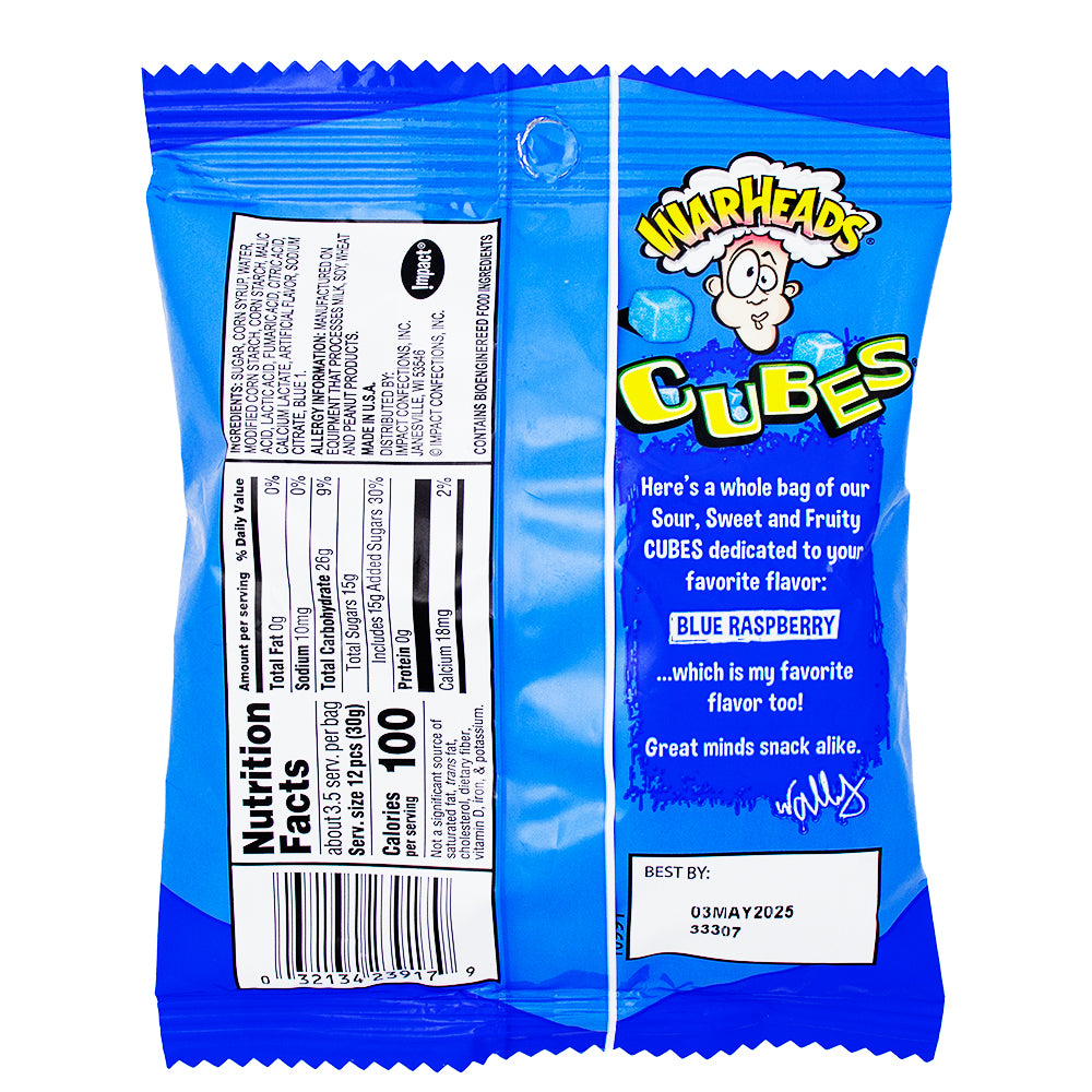Warheads All Blue Raspberry Cubes - 3.5oz Nutrition Facts Ingredients - Warheads - Warheads Candy - Sour Candy - Blue Raspberry Candy - Blue Raspberry Sour Candy 