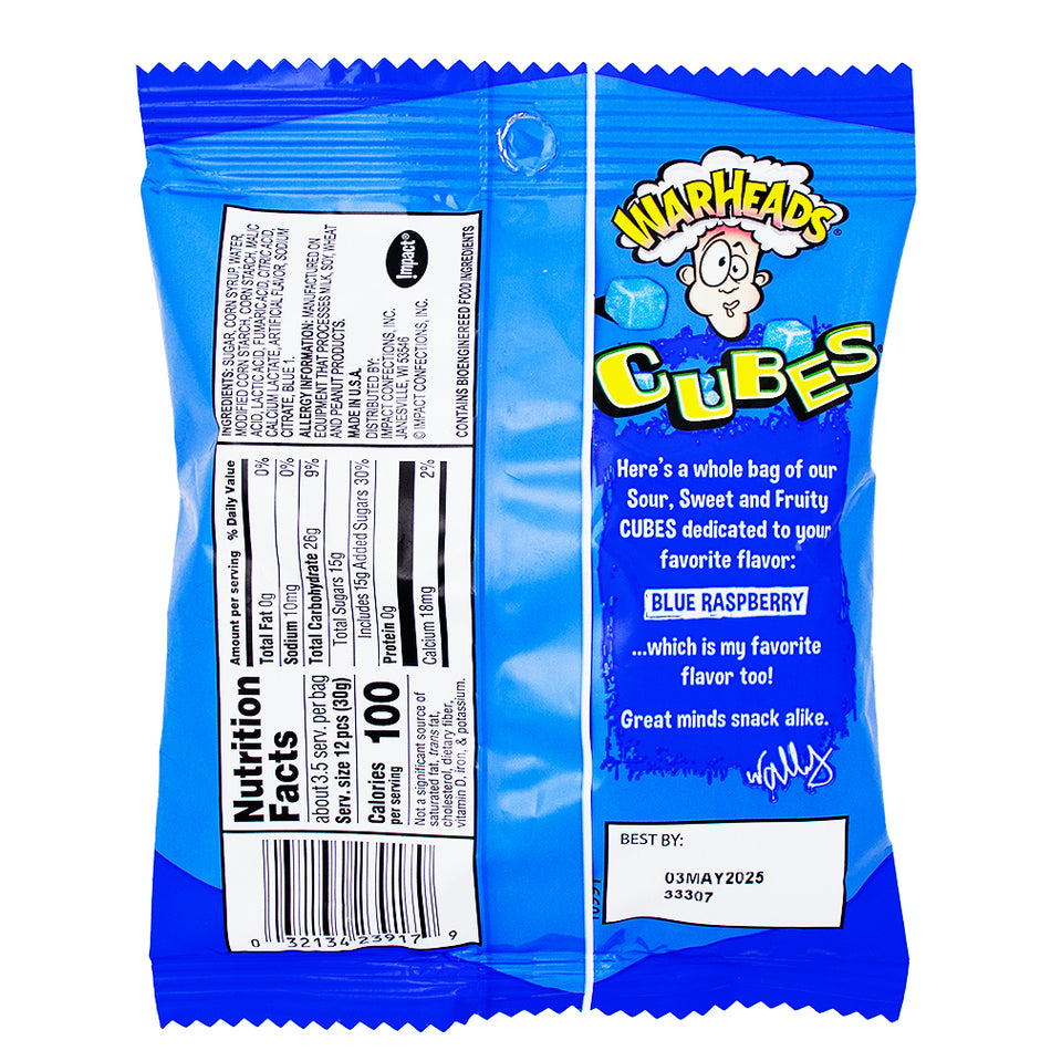 Warheads All Blue Raspberry Cubes - 3.5oz Nutrition Facts Ingredients - Warheads - Warheads Candy - Sour Candy - Blue Raspberry Candy - Blue Raspberry Sour Candy 
