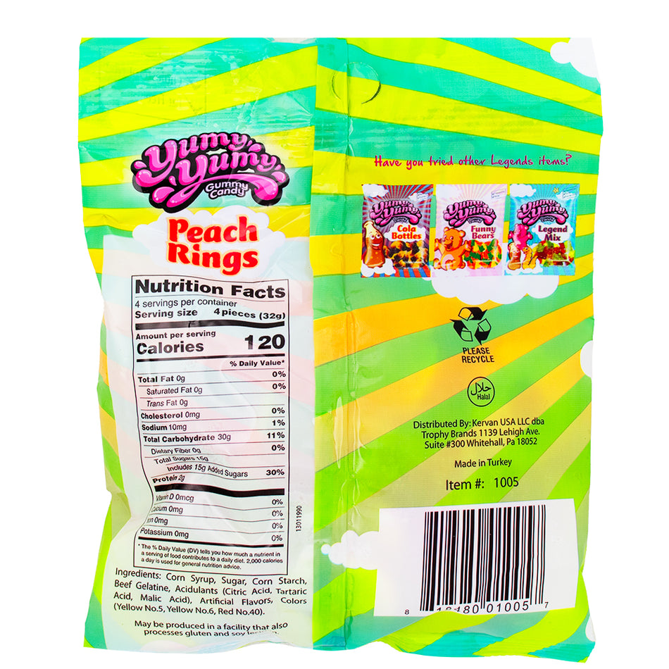Yumy Yumy Peach Rings Candy - 4.5oz Nutrition Facts Ingredients