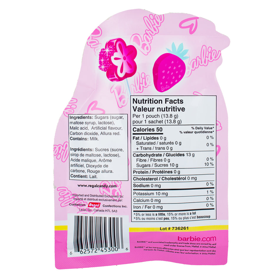 Barbie Popping Candy with Lollipop Dipper - 13.8g  Nutrition Facts Ingredients