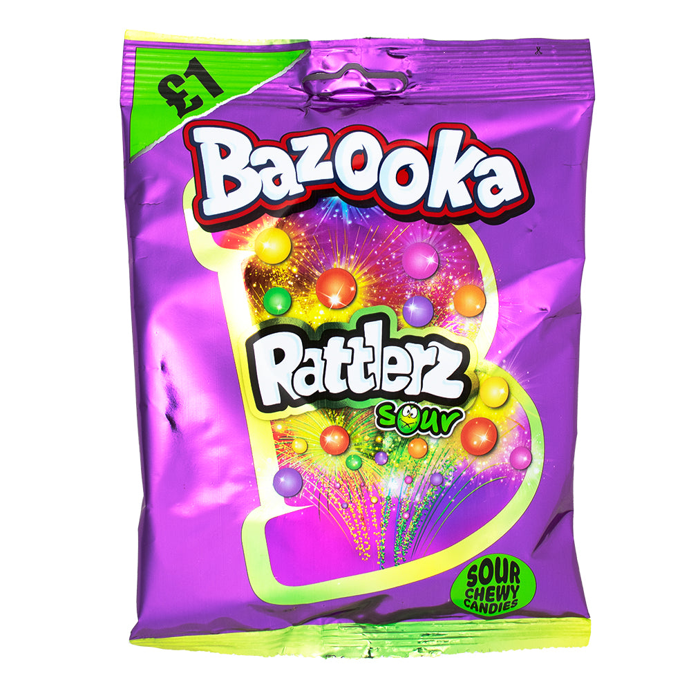 Bazooka Rattlerz Sours (UK) - 100g - Bazooka - Bazooka Candy - Sour Candy - Bazooka Rattlers Sours - UK Candy - British Candy