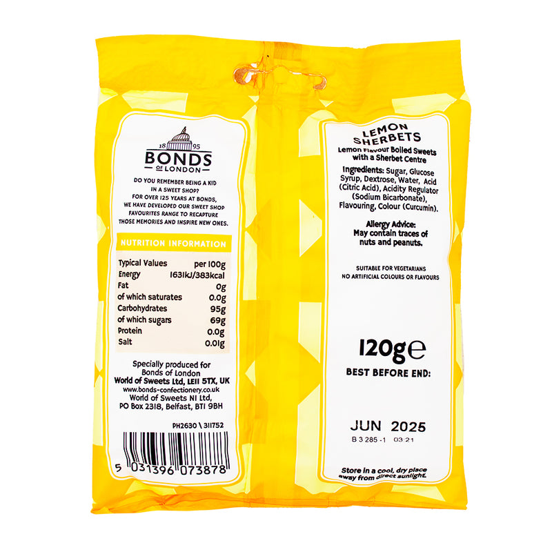 Bonds Lemon Sherbets - UK Lemon Candy - Sherbet Candy - Lemon Sweets - Bonds Candy Assortment - Lemon Candy Mix