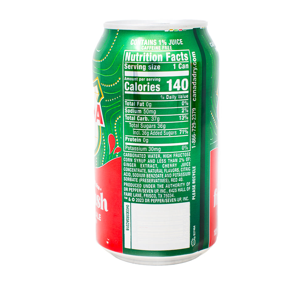 Canada Dry Fruit Splash Cherry Ginger Ale Soda - 355mL Nutrition Facts Ingredients