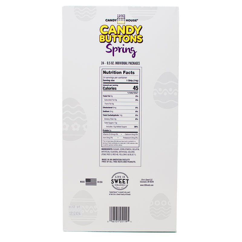 Nutrition Facts Ingredients - Candy Buttons Easter - Easter candy buttons - Pastel candy buttons - Fruity flavoured candy buttons - Easter sweets - Colourful candy buttons - Chewy candy buttons - Easter basket treats - Festive candy buttons - Easter candy assortment