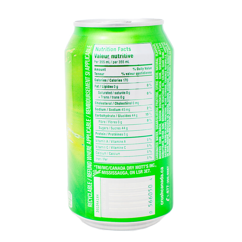 Crush Lime Soft Drink - 355mL  Nutrition Facts Ingredients