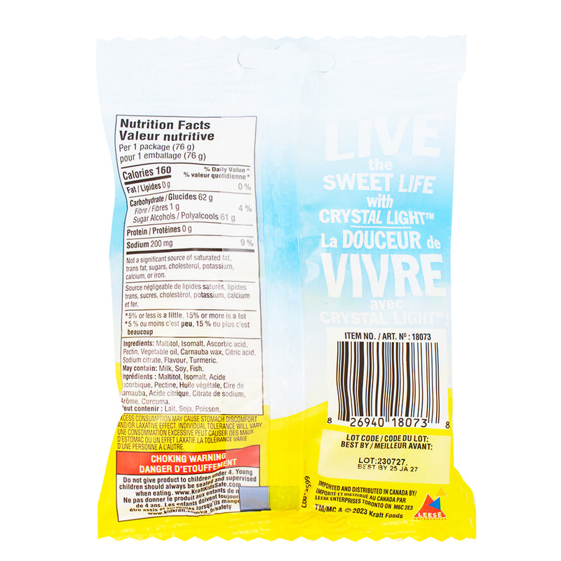 Crystal Light Sugar-Free Gummies Lemonade - 76g  Nutrition Facts Ingredients