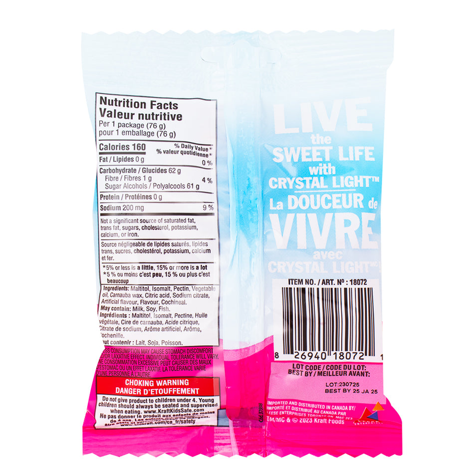 Crystal Light Sugar-Free Gummies Raspberry Lemonade - 76g  Nutrition Facts Ingredients