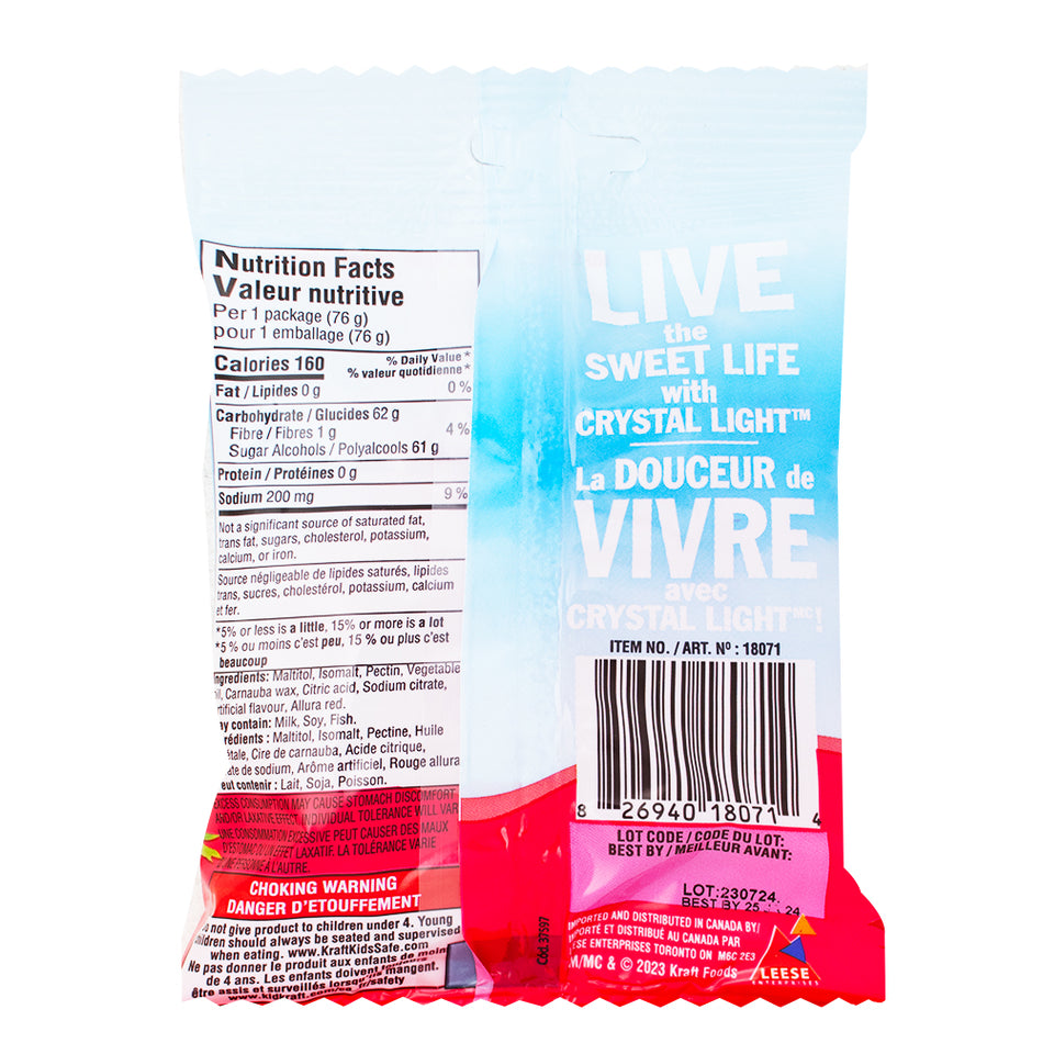 Crystal Light Sugar-Free Gummies Wild Strawberry - 76g  Nutrition Facts Ingredients