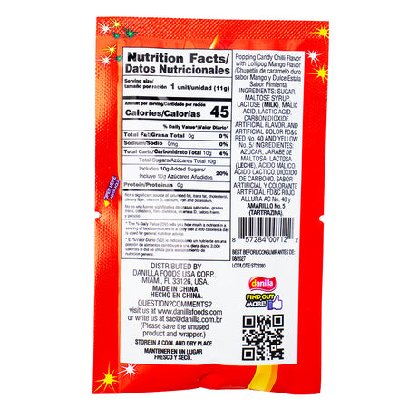 Dip Loko Mango Chili Lollipop with Popping Candy - .39oz  Nutrition Facts Ingredients