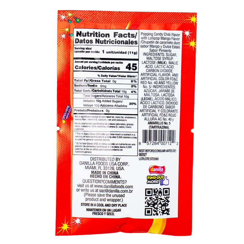 Dip Loko Mango Chili Lollipop with Popping Candy - .39oz  Nutrition Facts Ingredients - Dip Loko Mango Chili Lollipop - Mango chili lollipop - Popping candy lollipop - Spicy mango candy - Sweet and spicy lollipop - Tropical chili lollipop - Unique candy flavours - Exotic lollipop with popping candy - Flavourful lollipop with chili - Mango chili pop with popping candy