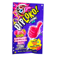 Dip Loko Sour Raspberry Lollipop with Popping Candy - .39oz - Dip Loko Sour Raspberry Lollipop - Popping candy lollipop - Raspberry-flavoured candy - Sour raspberry lollipop with popping candy - Juicy raspberry flavour - Sour candy with popping sensation - Bold raspberry taste - Tangy raspberry lollipop - Exciting candy experience - Raspberry candy with popping candy