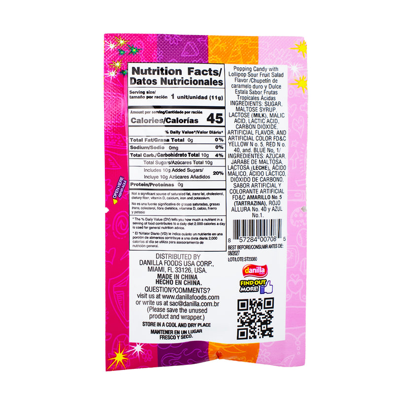 Dip Loko Sour Tropical Punch Lollipop with Popping Candy - .39oz Nutrition Facts Ingredients - Dip Loko Sour Tropical Punch Lollipop - Popping candy lollipop - Tropical punch candy - Sour candy with popping candy - Exotic flavour lollipop - Tropical fruit-flavoured candy - Sour and sweet candy - Lollipop with popping sensation - Tangy tropical punch treat - Candy adventure