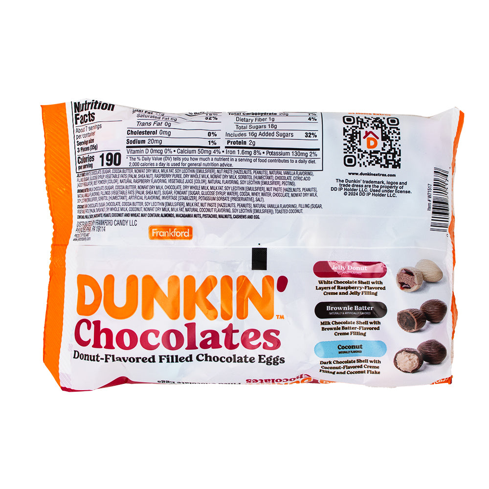 Dunkin' Donuts Assorted Chocolate Easter Eggs - 9oz Nutrition Facts Ingredients - Easter chocolates - Chocolate eggs - Easter candy - Assorted chocolates - Easter treats - Chocolate assortment - Easter basket fillers - Holiday chocolates - Dunkin' Donuts Easter candy - Spring sweets