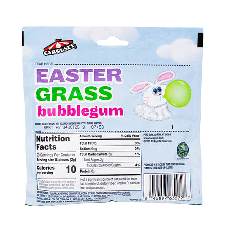Easter Grass Bubblegum - 2.12oz Nutrition Facts Ingredients