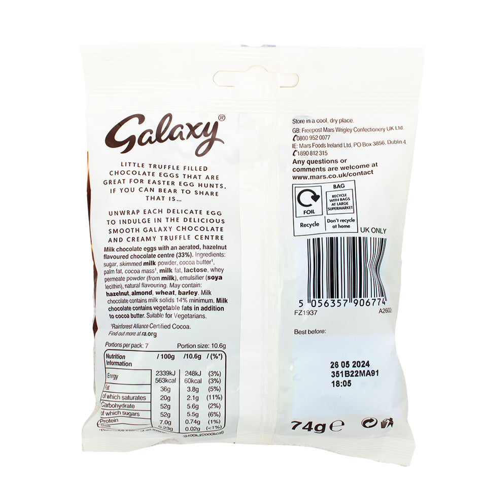 Galaxy Creamy Truffle Hazelnut Mini Eggs (UK) - 74g  Nutrition Facts Ingredients