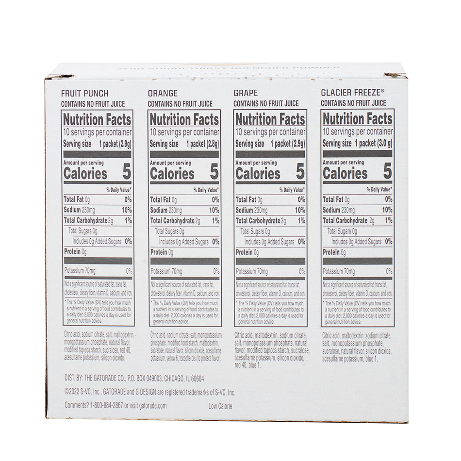 Gatorade Zero Sugar Powder Orange 10pk - 27.5g  Nutrition Facts Ingredients