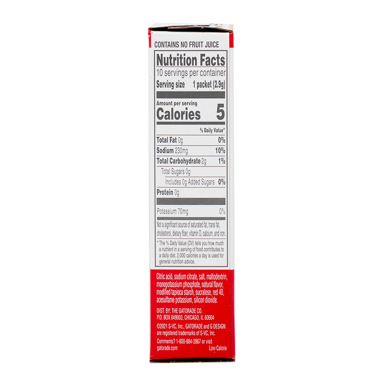 Gatorade Zero Sugar Powder Glacier Fruit Punch 10pk - 29g  Nutrition Facts Ingredients