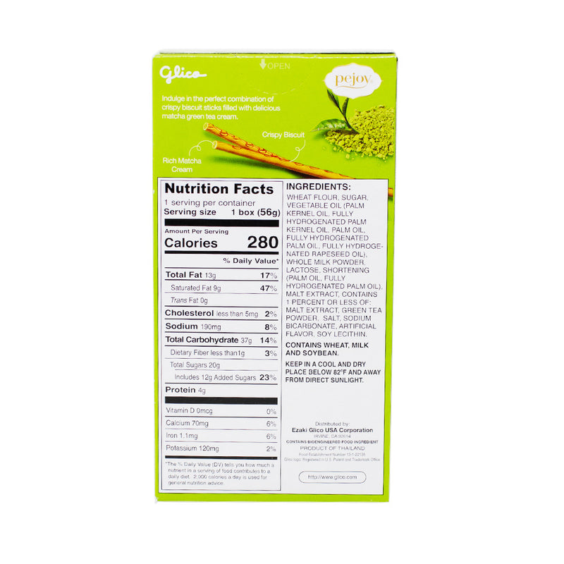 Pejoy Matcha - 1.98oz  Nutrition Facts Ingredients - Pejoy - Pejoy Matcha - Matcha Biscuit Sticks - Green Tea Snack - Japanese Matcha Candy - Matcha Flavoured Treats - Biscuit Sticks with Matcha - Matcha Dessert - Japanese Snack - Green Tea Flavour