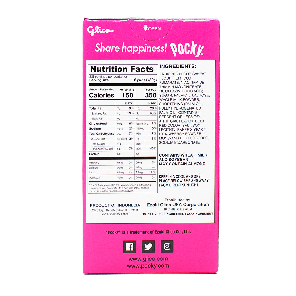 Glico Pocky Cream Coated Biscuit Sticks - Strawberry - 2.47oz  Nutrition Facts Ingredients