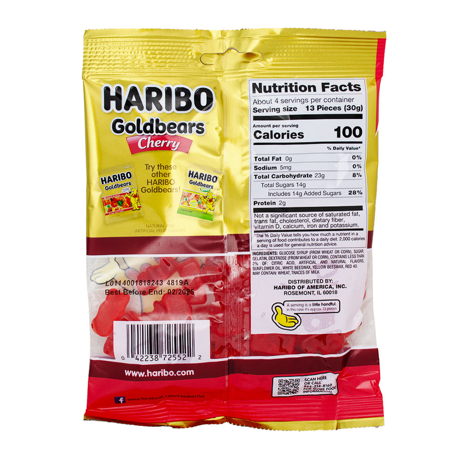 Haribo Gold Bears Cherry - 4oz Nutrition Facts Ingredients - Haribo Gold Bears - Cherry Gummy Bears - Cherry Candy - Gold Bears Cherry - Haribo Cherry Candy - Gummy Bear Candy