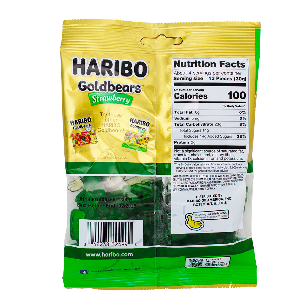 Haribo Gold Bears Strawberry - 4oz Nutrition Facts Ingredients - Haribo - Haribo Gummy - Haribo Gummies - Haribo Gold Bears - Haribo Gold Bears Strawberry - Strawberry Candy - Strawberry Gummies