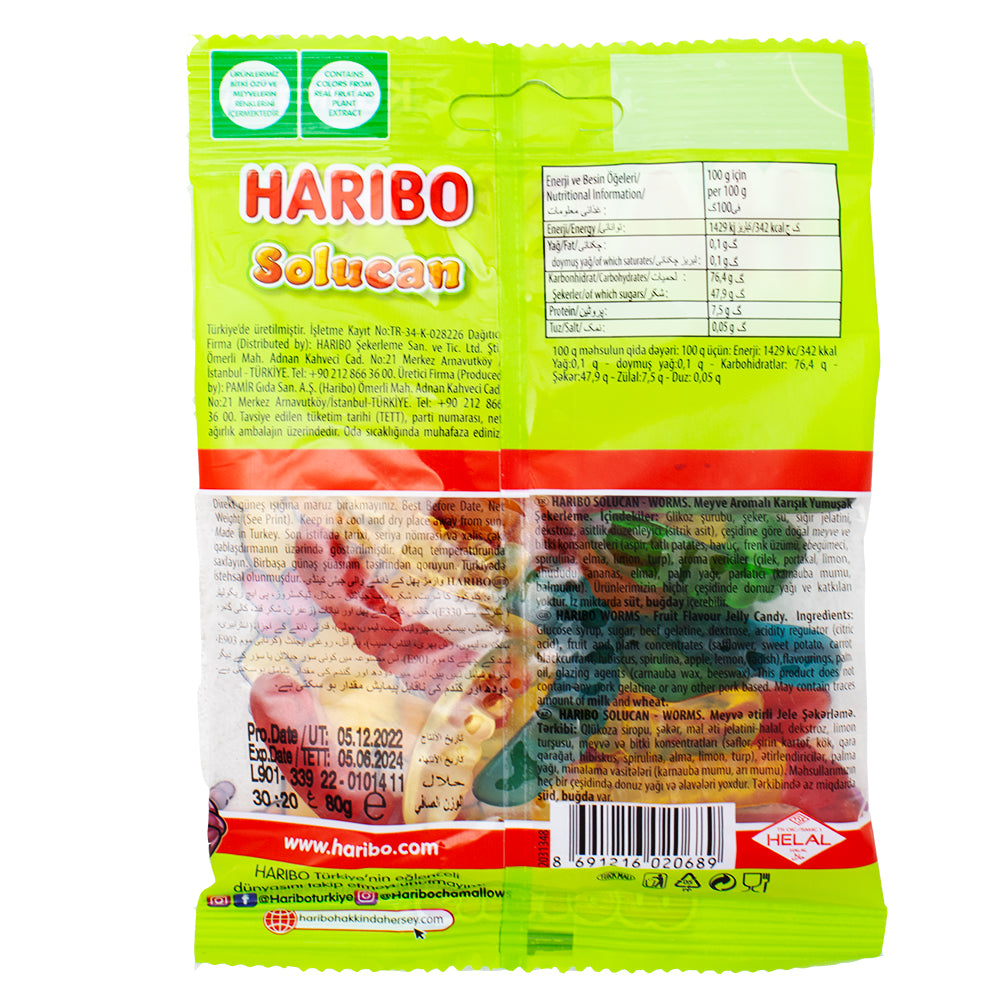 Haribo Halal Worms - 80g  Nutrition Facts Ingredients