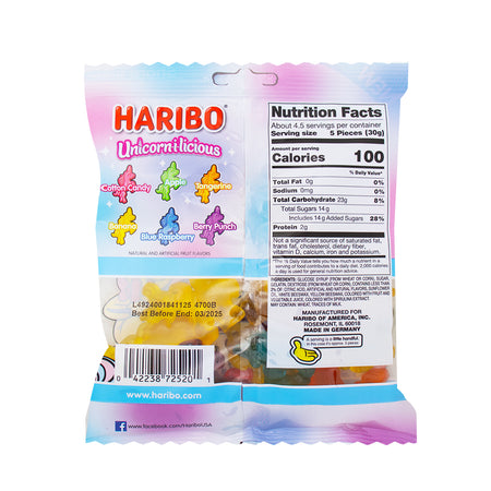 Haribo Unicorn-I-Licious - 5oz  Nutrition Facts Ingredients
