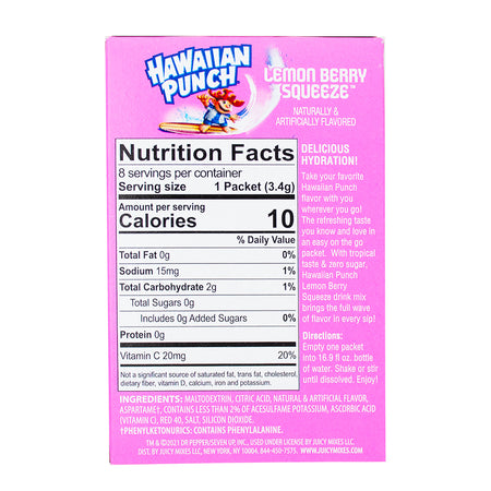 Hawaiian Punch Lemon Berry Squeeze Singles To Go  Nutrition Facts Ingredients