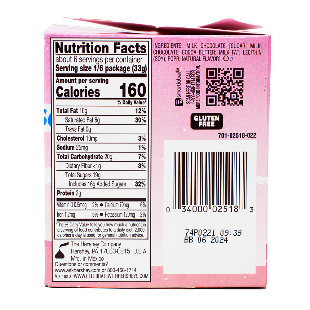 Hershey's Kisses Giant Pink Solid Milk Chocolate - 7oz Nutrition Facts Ingredients