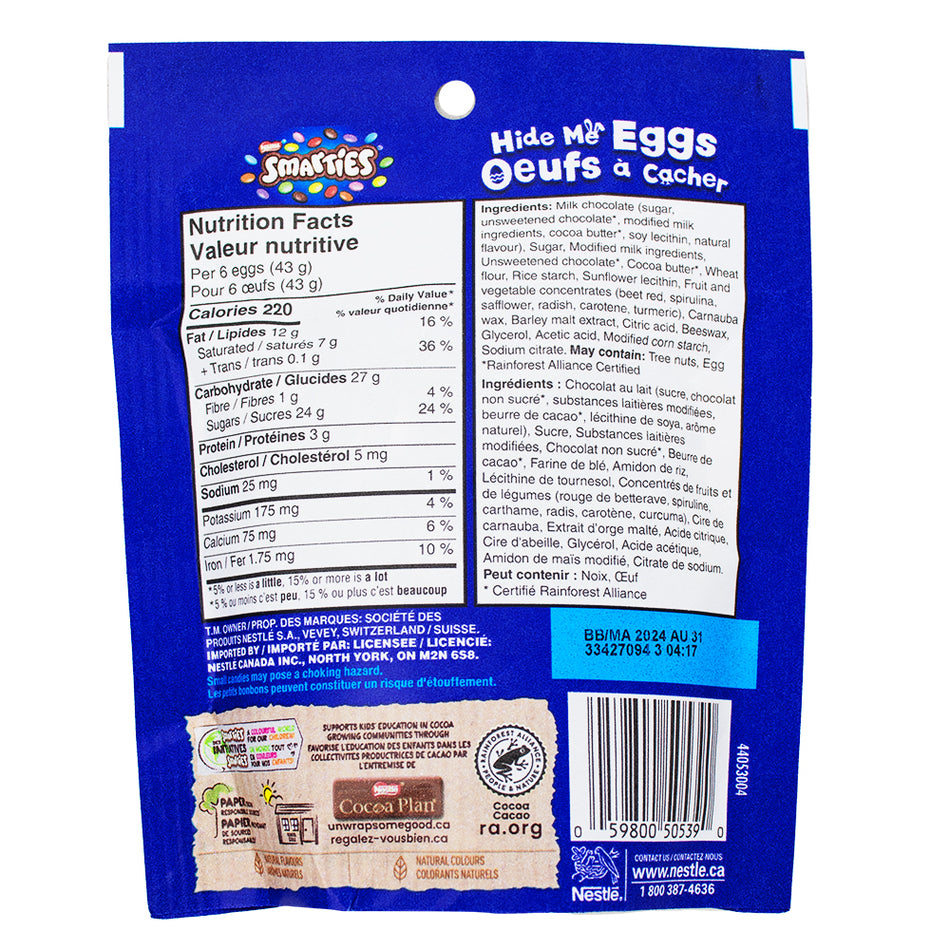 Easter Smarties Hide Me Eggs - 150g Nutrition Facts Ingredients