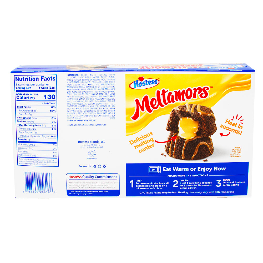Hostess Meltamors Chocolate Creamy Caramel  (8 Cakes) - 264g  Nutrition Facts Ingredients