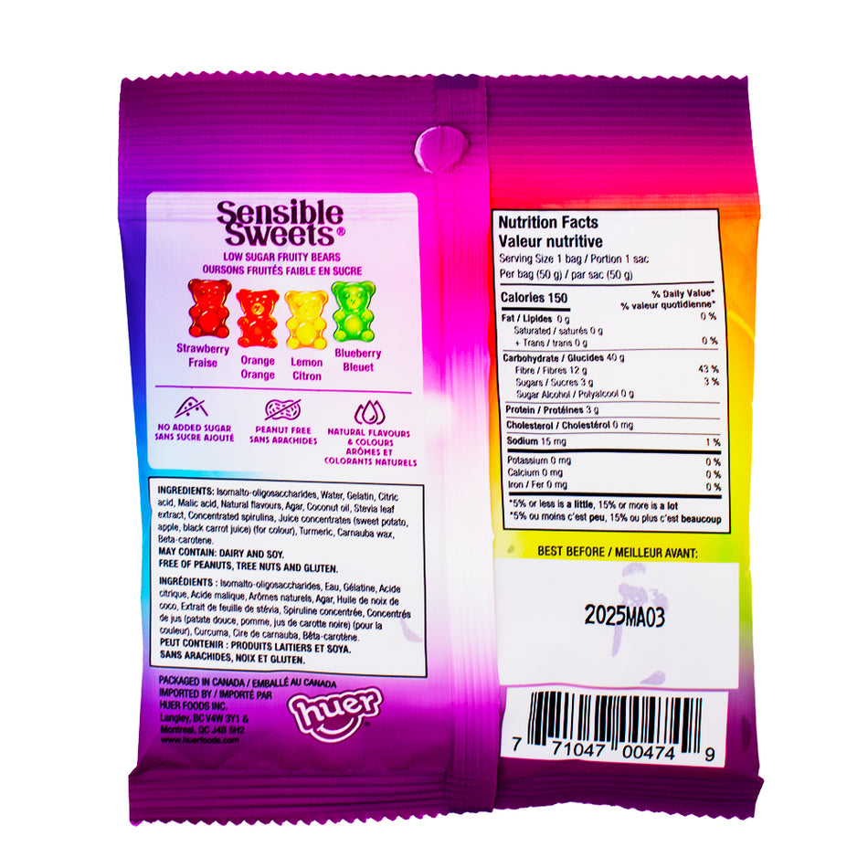 Huer Sensible Sweets Low Sugar Bears - 50g  Nutrition Facts Ingredients