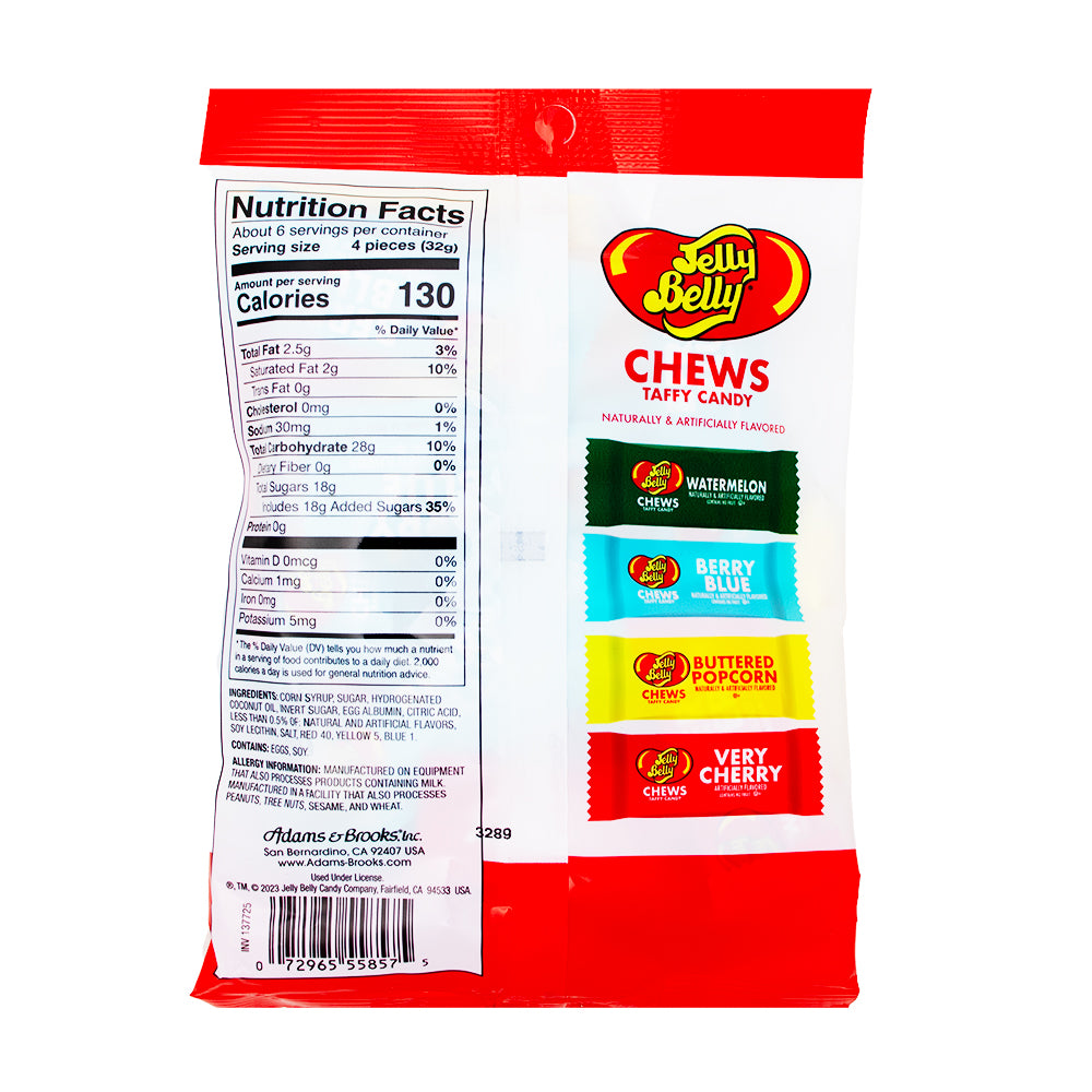 Jelly Belly Chews Peg Bag - 7oz  Nutrition Facts Ingredients - Jelly Beans - Jelly Belly - Jelly Belly Jelly Beans - Chewy Candy - Jelly Belly Chews Peg Bag