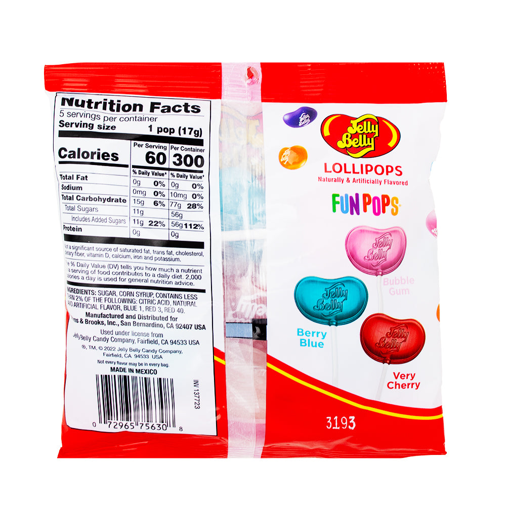 Jelly Belly Pops - 3oz  Nutrition Facts Ingredients - Jelly Beans - Jelly Belly - Jelly Belly Jelly Beans - Jelly Belly Pops - Lollipop - Lollipops