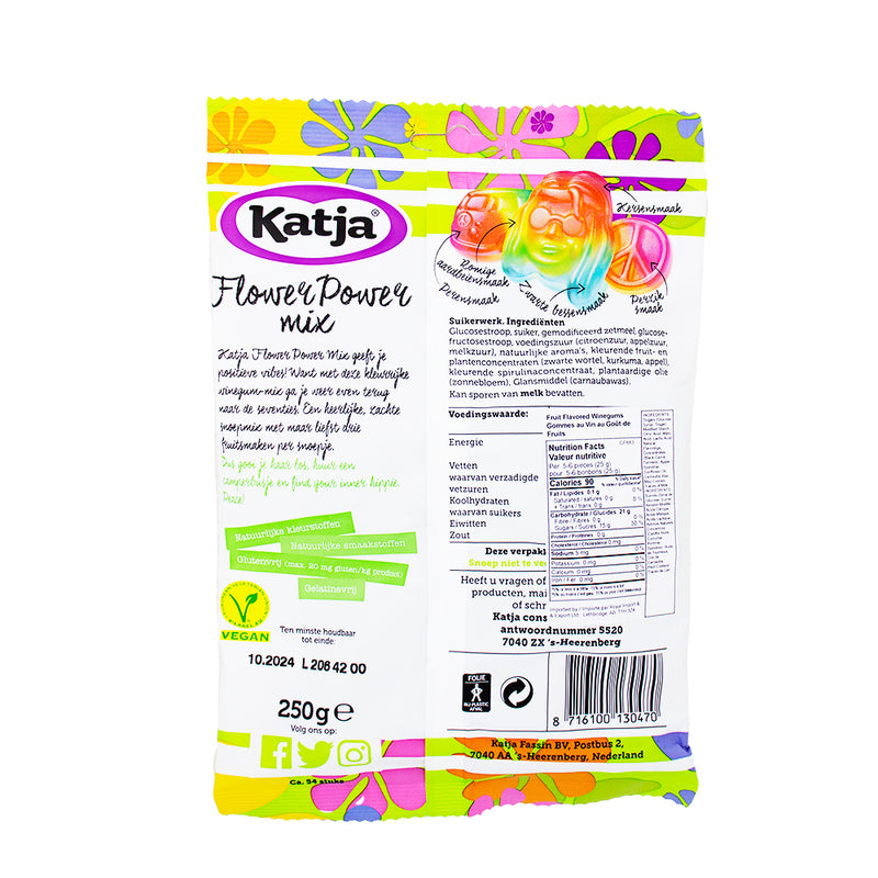 Katja FLower Power Vegan Gummy - 250g  Nutrition Facts Ingredients - Vegan Candy - Gummy - Gummy Candy - Gummies - Vegan Gummy - Vegan Gummies - Katja Flower Power Vegan Gummy - Katja Flower Power Gummy