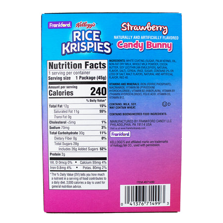 Rice Krispies Strawberry Bunny - 1.6oz - New Picture  Nutrition Facts Ingredients