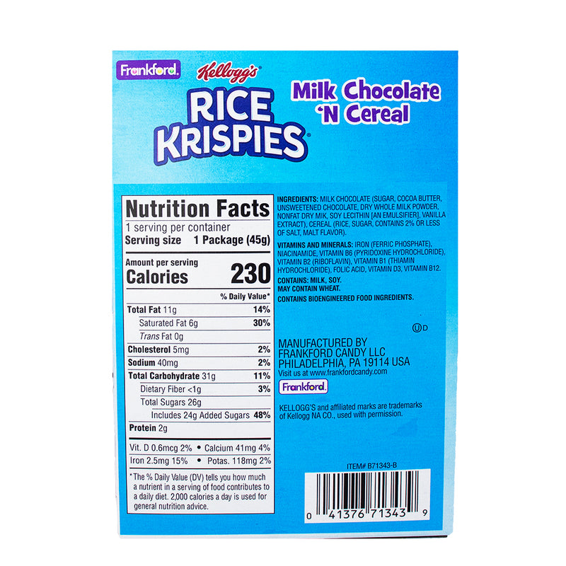 Rice Krispies Milk Chocolate Bunny - 1.6oz  Nutrition Facts Ingredients