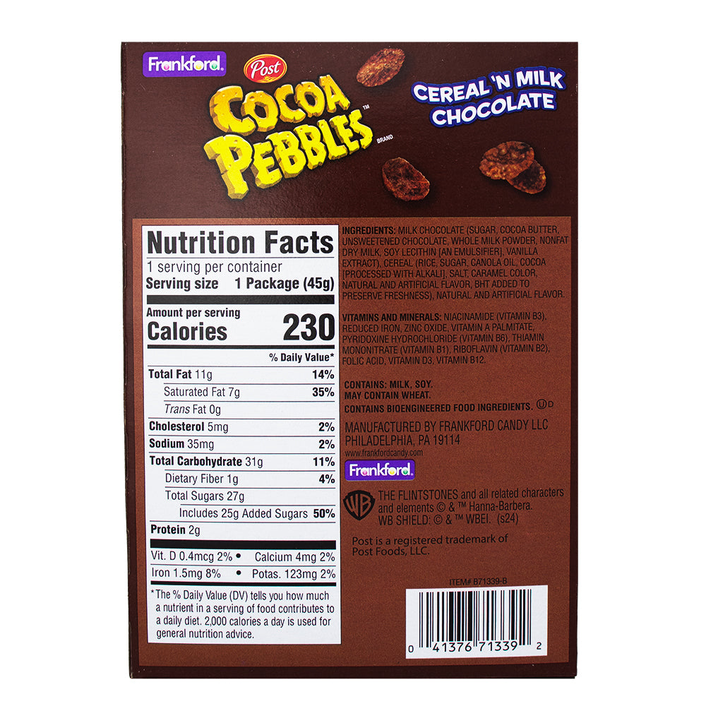 Cocoa Pebbles Milk Chocolate Bunny - 1.6oz Nutrition Facts Ingredients