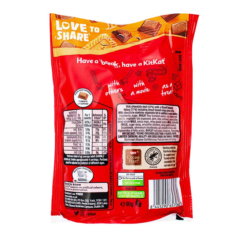 Kit Kat Bites with Lotus Biscoff (UK) - 90g Nutrition Facts Ingredients-Biscoff-Kit Kat-Kit Kat Bar-Milk Chocolate-British Candy 
