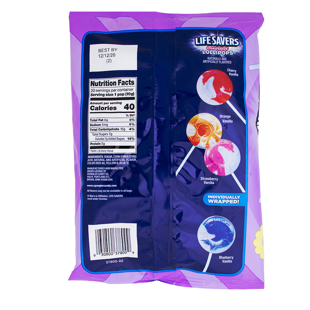 Lifesavers Swirled Lollipops 25 Pieces - 8.8oz Nutrition Facts Ingredients