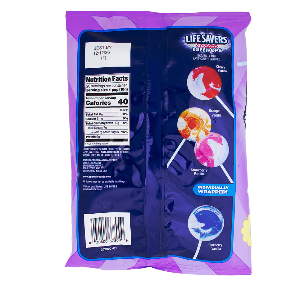 Lifesavers Swirled Lollipops 20 Pieces - 7.1oz Nutrition Facts Ingredients.
