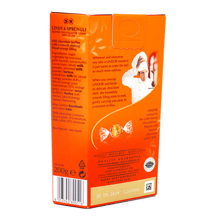 Lindt Lindor Milk Blood Orange Gift Box (UK) - 200g  Nutrition Facts Ingredients