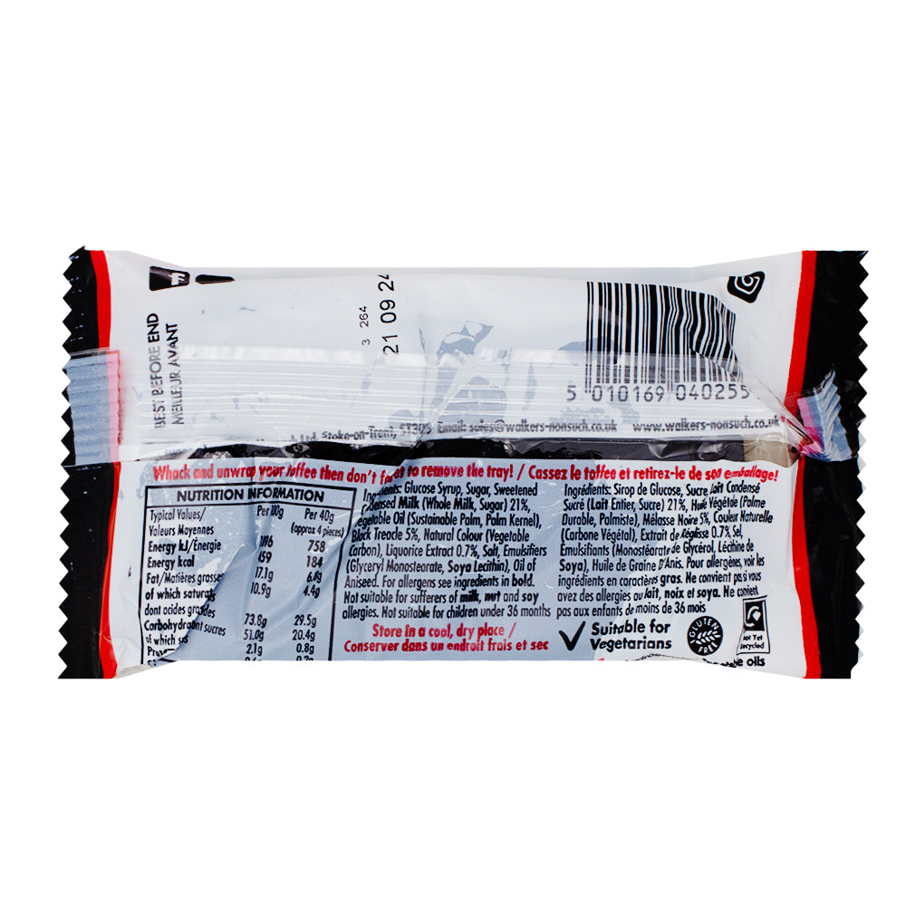 Walker's Liquorice Toffee Bars (UK) - 100g Nutrition Facts Ingredients