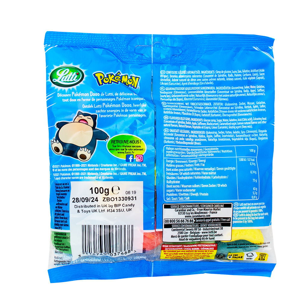 Lutti Pokemon Dooo (UK) - 100g Nutrition Facts Ingredients - Pokemon Candy - Gummy - Gummy Candy - Gummies - Lutti Candy - Lutti Pokemon Dooo - Pokemon Gummy