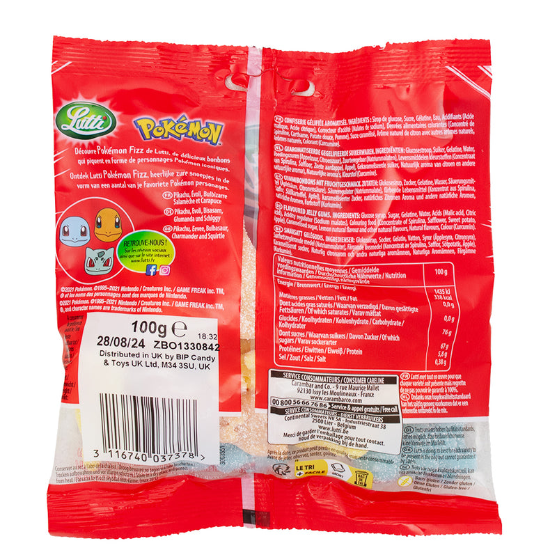 Lutti Pokemon Fizz (UK) - 100g Nutrition Facts Ingredients - Pokemon Candy - Gummy - Gummy Candy - Gummies - Lutti Candy - Lutti Pokemon Fizz