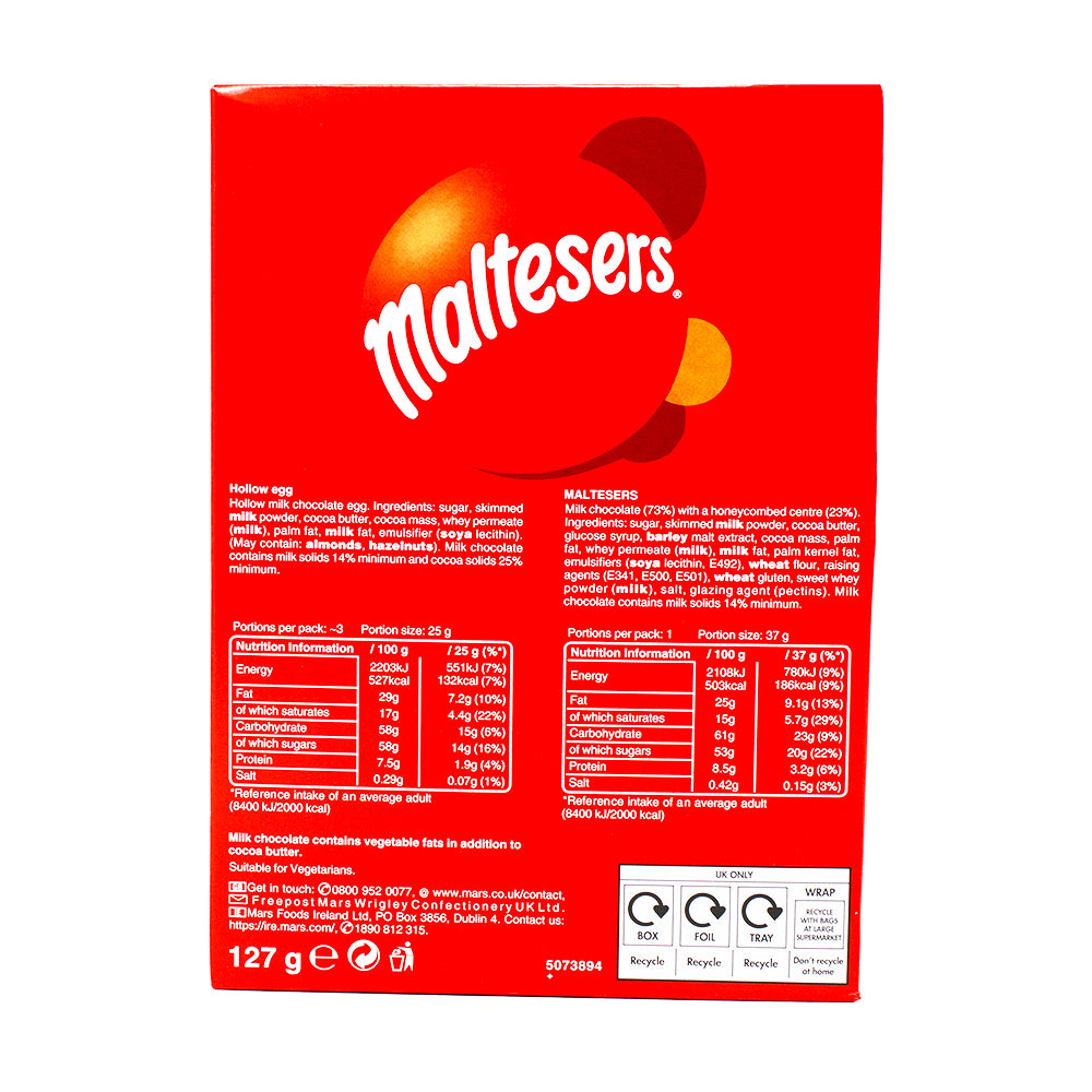 Maltesers Medium Egg - 127g  Nutrition Facts Ingredients - Maltesers - Maltesers Chocolate - Maltesers Medium Egg - Easter Candy - Easter Chocolate - Easter Treats